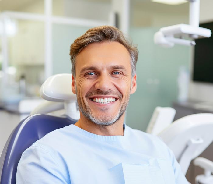 Smiling man sitting in dental treatment chair