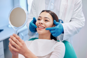 a patient chatting with their dentist